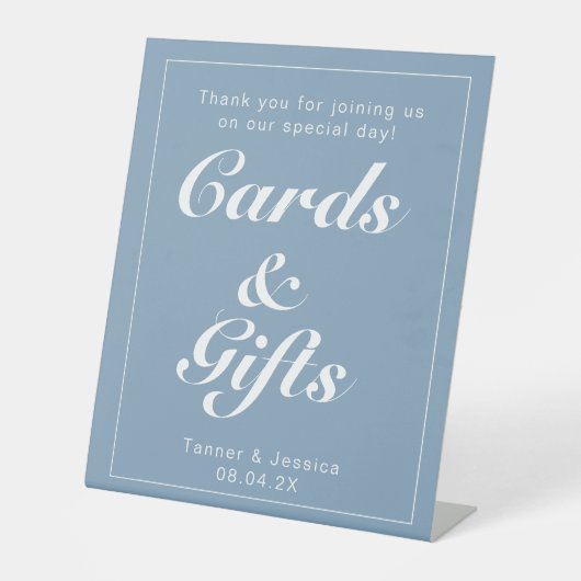 氷河の青と白のミニマモダンリストギフトテーブル 台座サイン (正面)