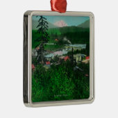 氷河ピークおよび町の遠い眺め メタルオーナメント (右)