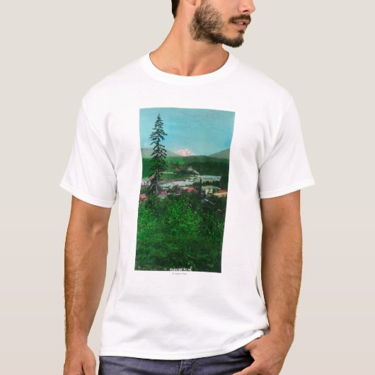 氷河ピークおよび町の遠い眺め Tシャツ (正面)