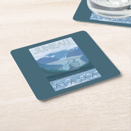 氷河場面-ジュノー、アラスカ スクエアペーパーコースター (アングル)