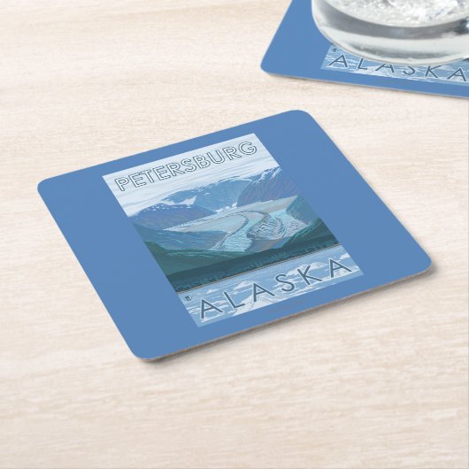 氷河場面-ピーターズバーグ、アラスカ スクエアペーパーコースター (アングル)