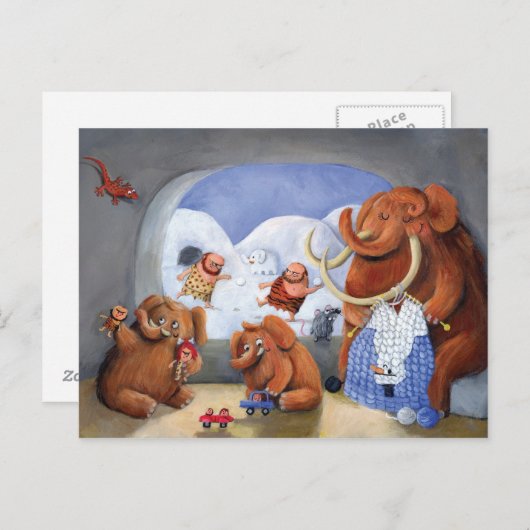 氷河期の羊毛のマンモス一家 ポストカード (正面/裏面)