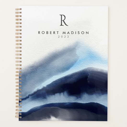 氷河水の色の山絵画のモノグラムの数 プランナー手帳 (正面)