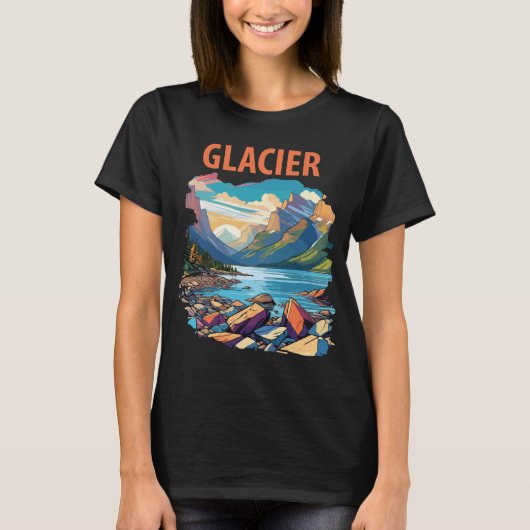 氷河湖山 紅 旅行 Tシャツ (正面)