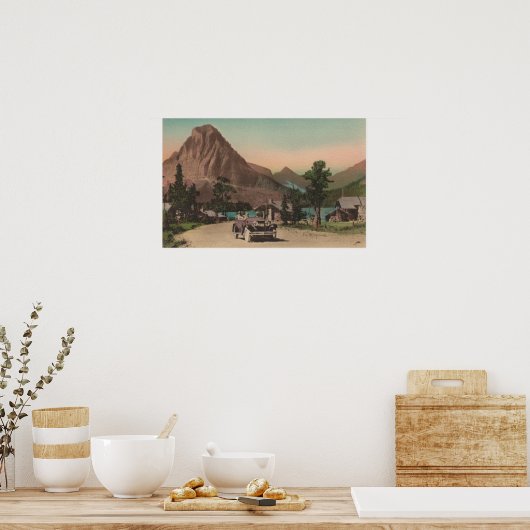 氷河、MT – 二つのシャレーのビュー&ロックウェル ポスター (キッチン)