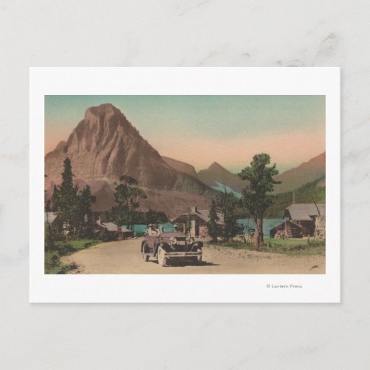 氷河、MT – 二つのシャレーのビュー&ロックウェル ポストカード (正面)