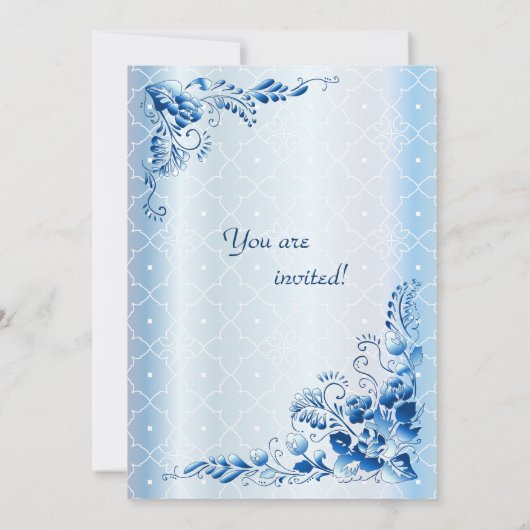 氷青いレースの濃紺の結婚式招待状 招待状 (裏面)