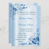 氷青いレースの濃紺の結婚式招待状 招待状 (正面/裏面)