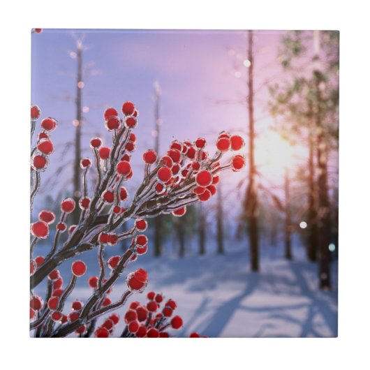 氷飾り瓦の冬ベリー タイル (正面)