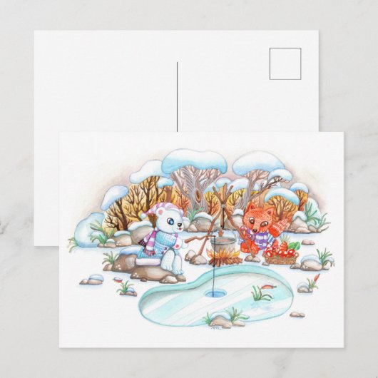 氷魚釣り ポストカード (正面/裏面)