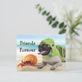 永久に友人: カニ + カメのパグ ポストカード (スタンド正面)