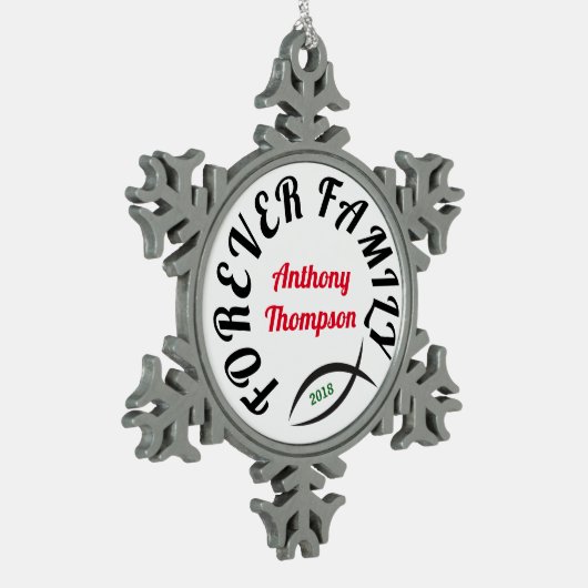 永久に家族のキリスト教の採用のギフト スノーフレークピューターオーナメント (左)
