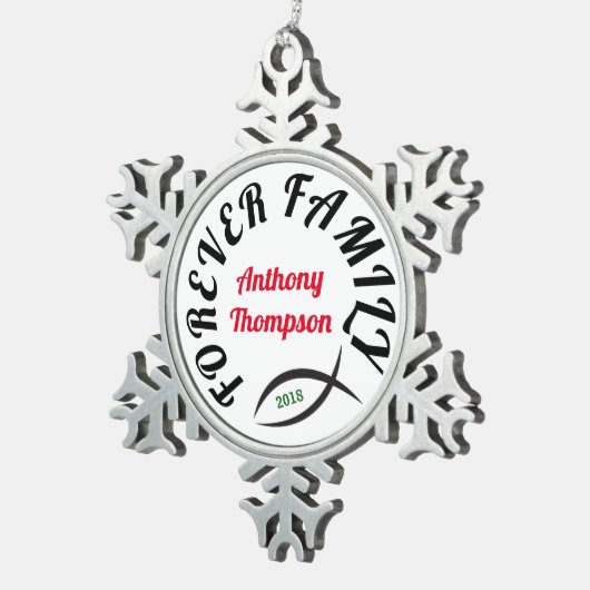 永久に家族のキリスト教の採用のギフト スノーフレークピューターオーナメント (右)