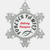 永久に家族のキリスト教の採用のギフト スノーフレークピューターオーナメント (正面)