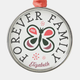 永久に家族はピンクの蝶採用のギフトをからかいます メタルオーナメント
