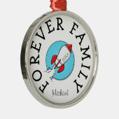 永久に家族はレトロのRocketshipの採用のギフトをからかいます メタルオーナメント (右)