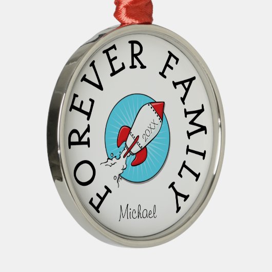 永久に家族はレトロのRocketshipの採用のギフトをからかいます メタルオーナメント (右)
