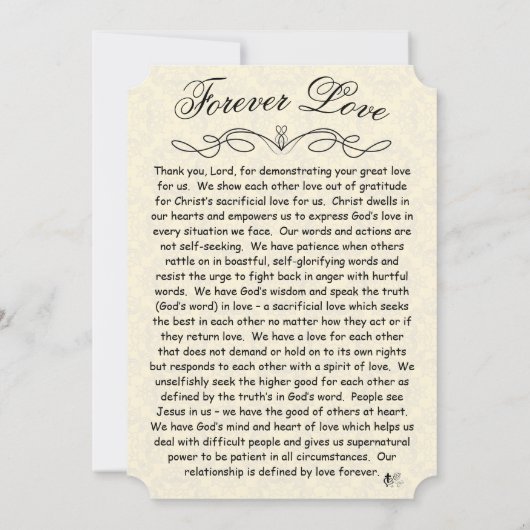 永久に愛結婚式招待状の祈りの言葉の宣言 招待状 (裏面)