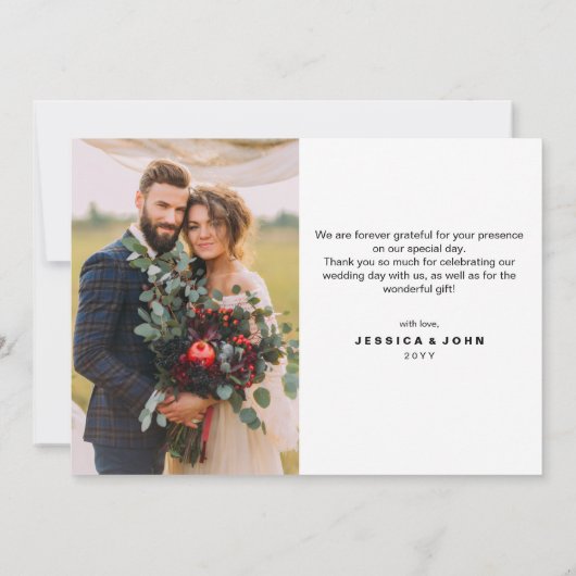 永久に感謝した金ゴールドの書道の写真の結婚式 サンキューカード (裏面)