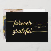 永久に感謝した金ゴールドの書道の写真の結婚式 サンキューカード (正面/裏面)
