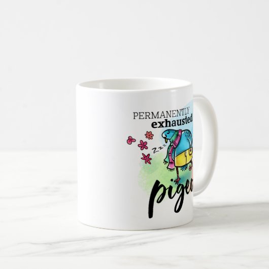 永久に疲れ果てたハトイラストレーション コーヒーマグカップ (正面右)