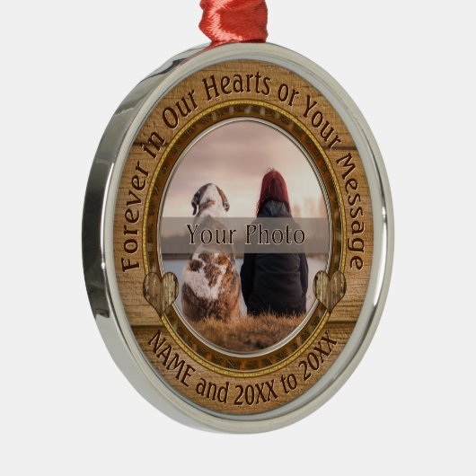 永久に私達のハートのオーナメントで、あなたの写真、文字 メタルオーナメント (右)