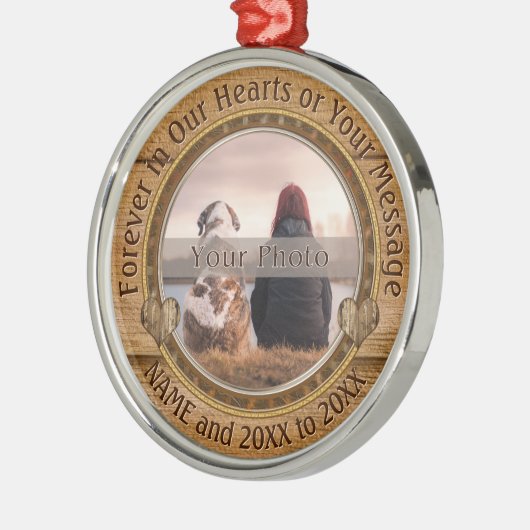 永久に私達のハートのオーナメントで、あなたの写真、文字 メタルオーナメント (左)