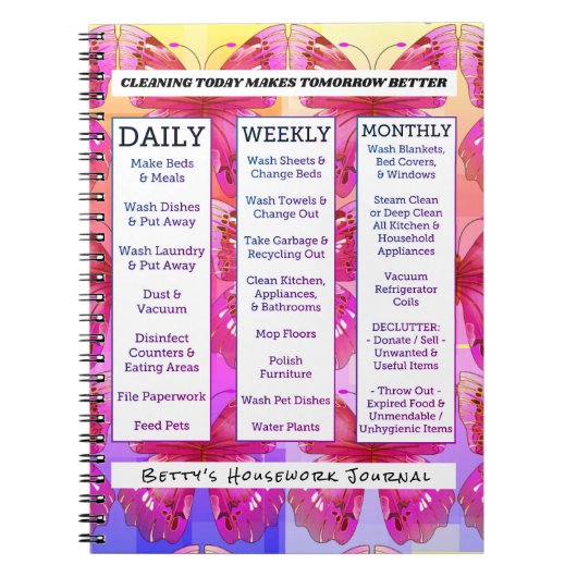 永久に蝶パーソナライズな家事ジャーナル ノートブック (正面)