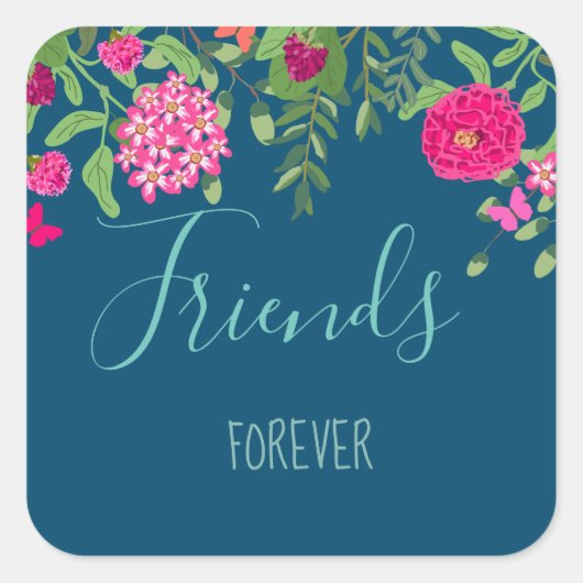 永久に蝶友人が付いている花の庭 スクエアシール (正面)