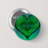 永久に親友の緑のハート 缶バッジ (正面&裏面)