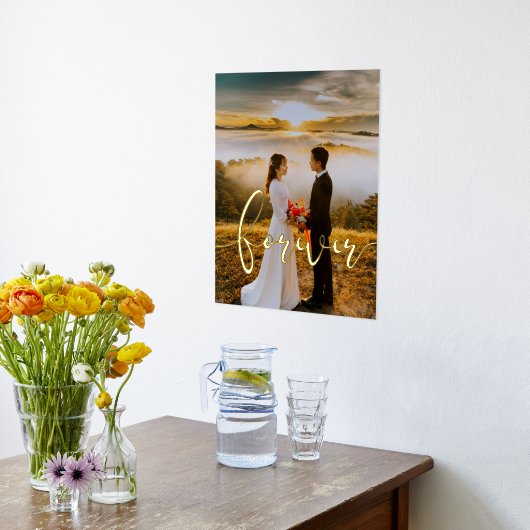 永久エレガントデザインオーバーレイ結婚の写真金ゴールド 箔ポスター (レイダウン (キッチン))