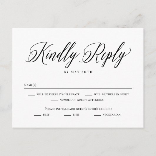 永久クラシック編集可能カラーRSVP返信カード ポストカード (正面)