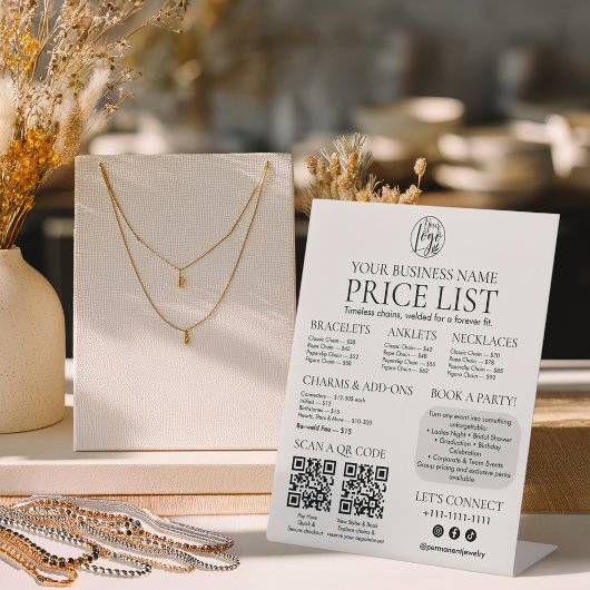 永久ジュエリー表示価格表QRコードメニュー 台座サイン