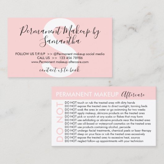 永久的な化粧がアドバイスアフターケアを避ける 名刺 (正面/裏面)
