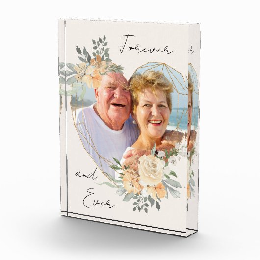 永久金ゴールドフレームフローラハート型 フォトブロック (右)