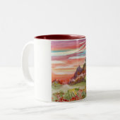 "永劫の島: 日没山の"マグ11のoz. ツートーンマグカップ (正面左)