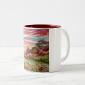 "永劫の島: 日没山の"マグ11のoz. ツートーンマグカップ (正面右)