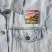 "永劫の島: 日没山の"正方形ボタンPin 缶バッジ (インサイチュ)