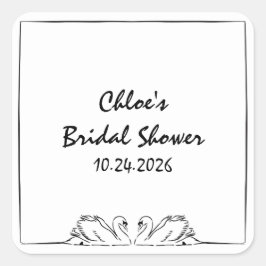 永恒のシックな手書きスワン ブライダルシャワー スクエアシール