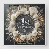 永恒の優雅さ 初年度の記念日 スクエア壁時計 (正面)