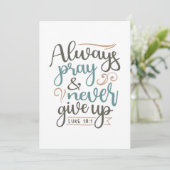 永続的な祈りの言葉 – ルカ18:1キリスト教のデザイン サンキューカード (スタンド正面)