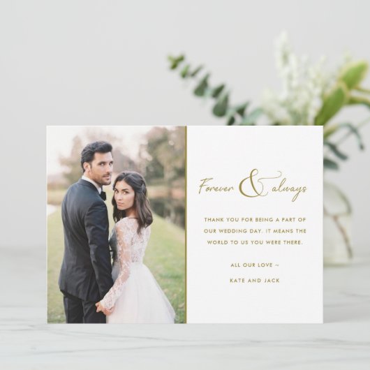 永遠にいつも金ゴールド結婚の写真ありがとう 招待状 (スタンド正面)