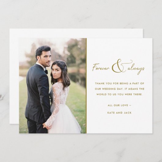 永遠にいつも金ゴールド結婚の写真ありがとう 招待状 (正面/裏面)