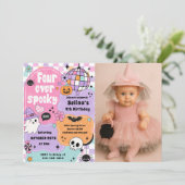 永遠にかわいいハロウィンの幽霊の4歳の誕生日 招待状 (スタンド正面)