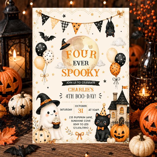 永遠にかわいいハロウィンの幽霊 4歳の誕生日 招待状