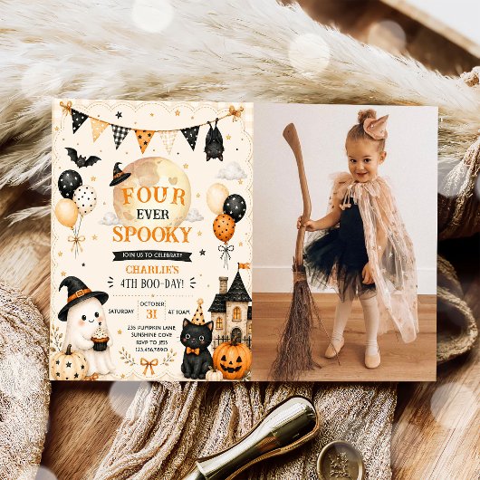 永遠にかわいいハロウィン4歳の誕生日写真 招待状