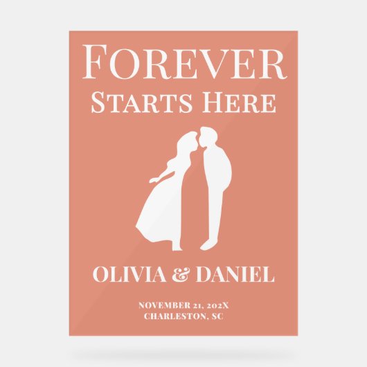 永遠にここから始まる | はっきりした秋の結婚式歓迎 アクリルサイン (正面)