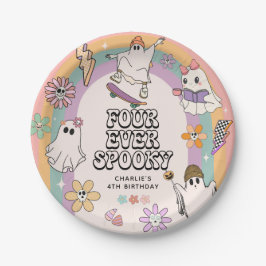 永遠にスプーキーなレトロハロウィン4歳の誕生日 ペーパープレート
