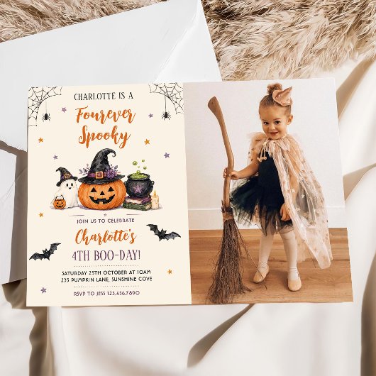 永遠にスプーキー ハロウィン 4歳の誕生日 写真 招待状