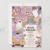 永遠にスプーキー レトロ ハロウィン 4歳の誕生日 招待状 (正面)